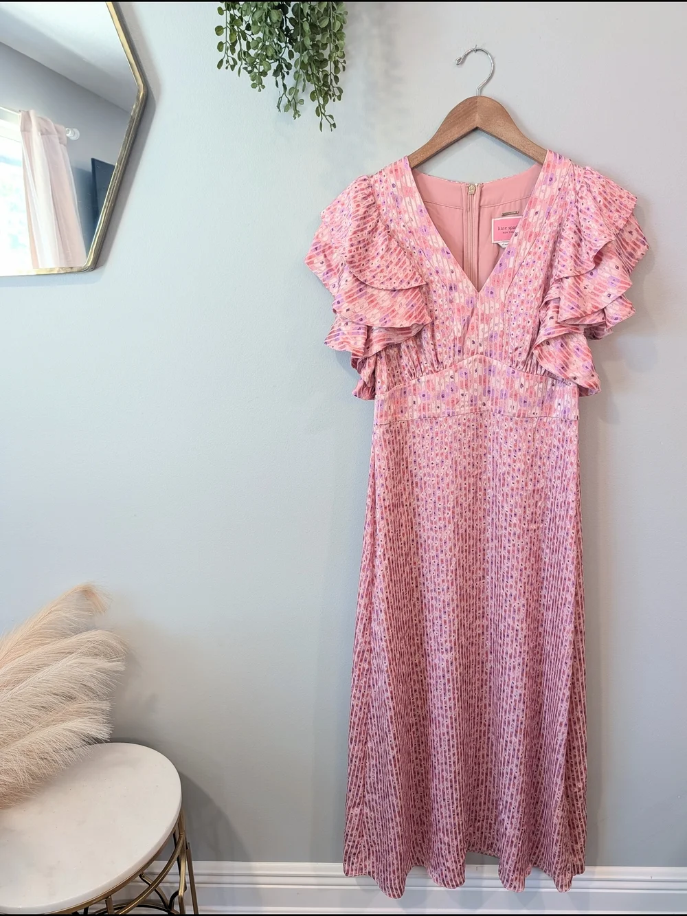 *New* Kate apade Pink Flutter Sleeve V-Neck Midi Dress Sz 4